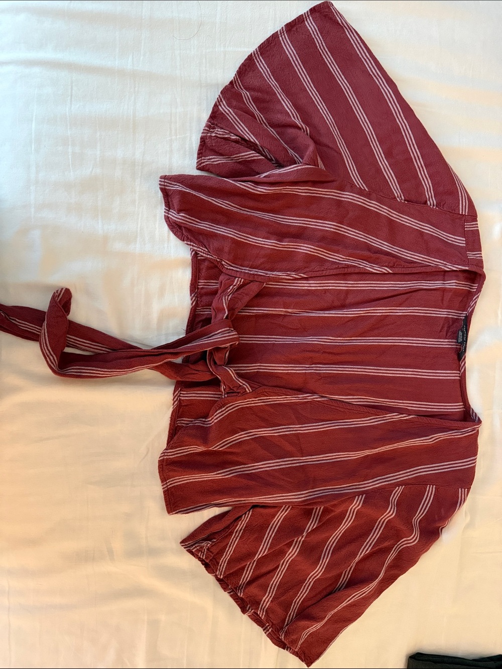 American Eagle Outfitters Maroon Striped Tie-Front Crop Top